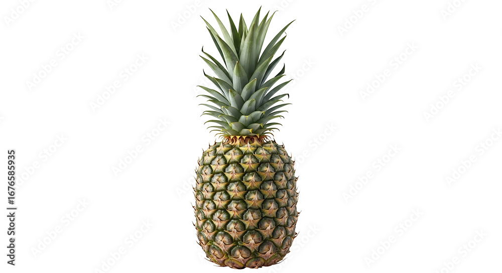 Obraz premium Whole Ripe Pineapple Standing on Black Background Studio Shot