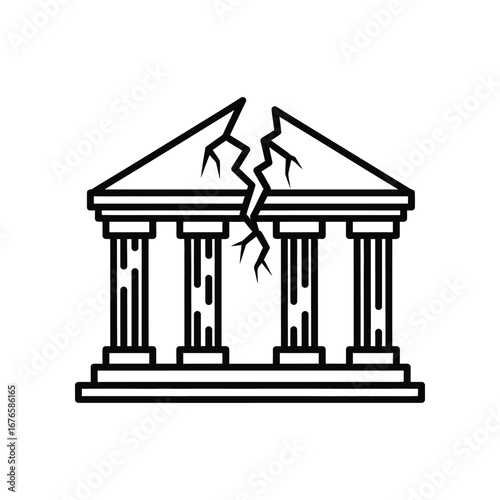 Cracked Building Icon: A symbolic illustration of a building facade, split with a prominent vertical crack, suggesting fragility or structural damage.