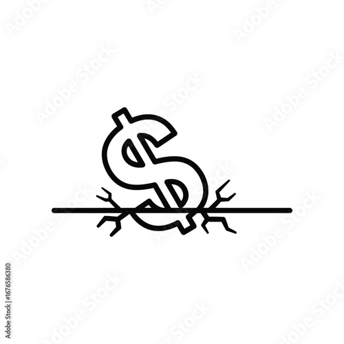 Financial Crisis: A stark illustration of a dollar sign breaking through a fractured line, symbolizing financial strain and economic turmoil.