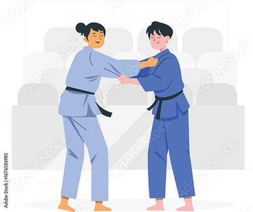 Paralympic judo athlete illustration with rafiki