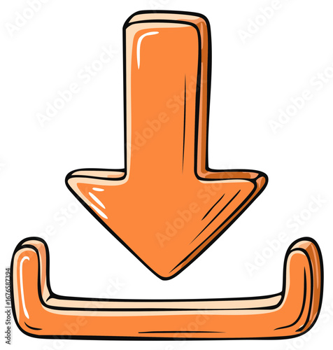Vibrant orange download arrow icon for digital data transfer and web interface