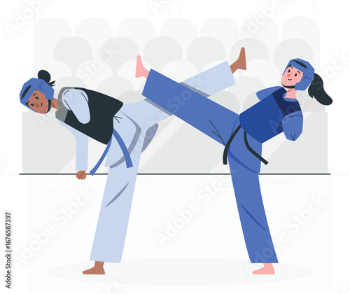 Paralympic taekwondo athlete illustration with rafiki