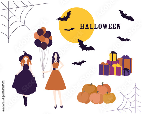 フラットイラスト　ハロウィン　セット　