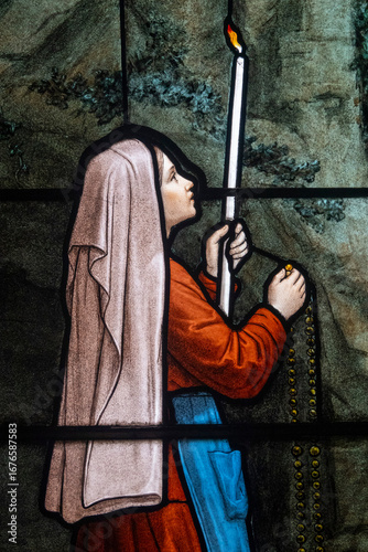 Quadro su tela Stained glass (19th century) of Saint Bernadette Soubirous.