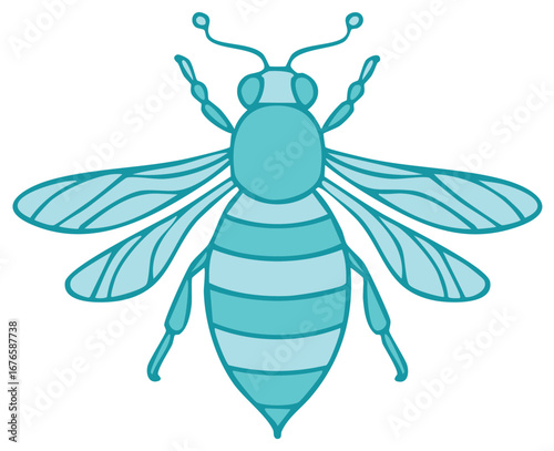 Cartoon Illustration of Blue Honeybee with Wings and Stripes on Body