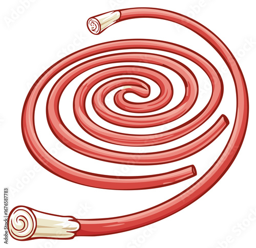 Coiled Red Cord Cartoon Illustration, Electrical Wire Cables, Twisted Hose, Red Electrical Wires