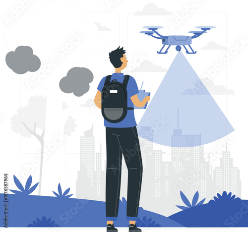 People filming with drone aerial photography
