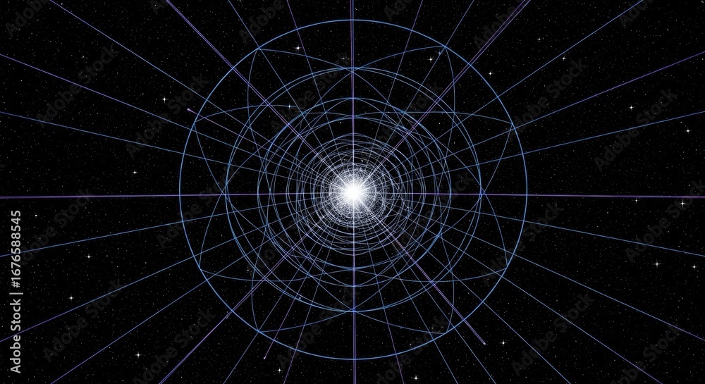 Fototapeta premium Celestial Alignment Geometry Minimalist Line Art Cosmic Convergence and Supernova