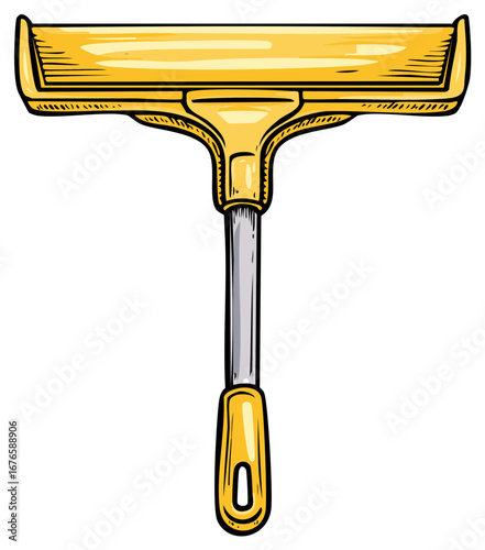 Yellow squeegee cleaner with handle and rubber blade for window and surface cleaning