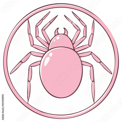 Pink tick graphic illustration inside a circle shape, insect design