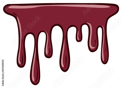 Dripping burgundy liquid in stylized cartoon style with thick outlines
