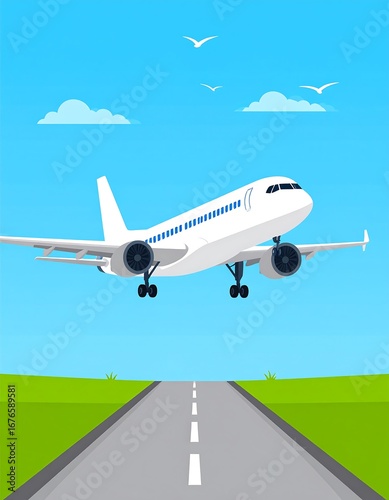 Airplane landing on a runway