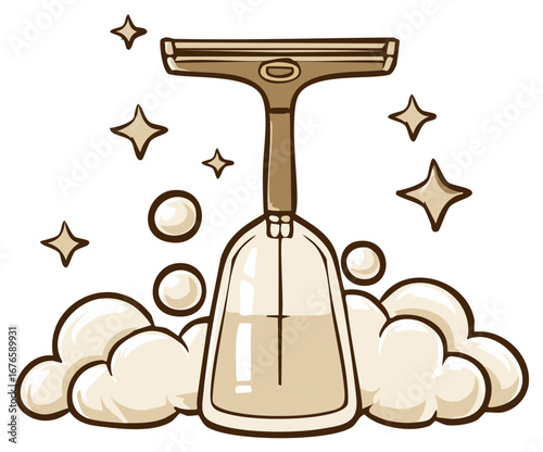 Razor Illustration with Bubbles and Stars, Shaving Cartoon Icon, Clean Grooming, Smooth Skin Concept