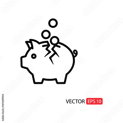 Broken Piggy Bank: A simple graphic of a cracked piggy bank, symbolizing financial hardship and loss.