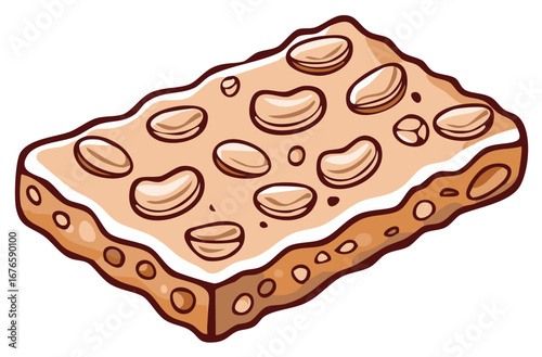 Sweet nougat bar with peanuts confectionery snack illustration