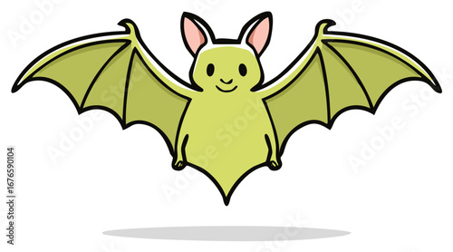 Cute cartoon bat with outstretched wings and happy expression friendly flying mammal illustration