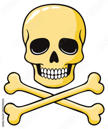Cartoon skull and crossbones illustration symbol of danger and poison.