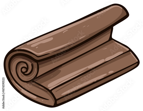 Cartoon chocolate swiss roll illustration, sweet snack and brown dessert
