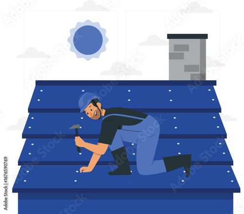 Skilled roofer character design with tools