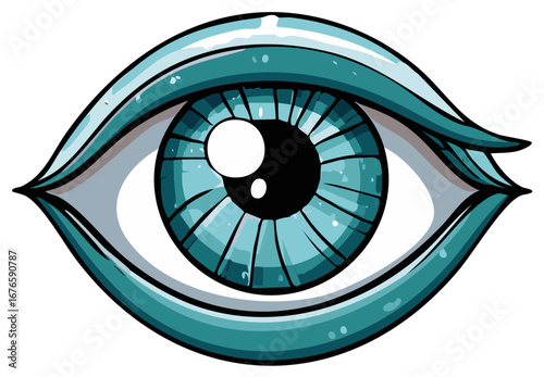 Stylized Blue Human Eye Graphic Illustration with a Wide Open Gaze