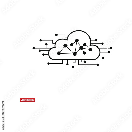 Cloud Computing Icon: Minimalist icon representing cloud computing, showcasing interconnected data points and networking within a streamlined cloud graphic. 