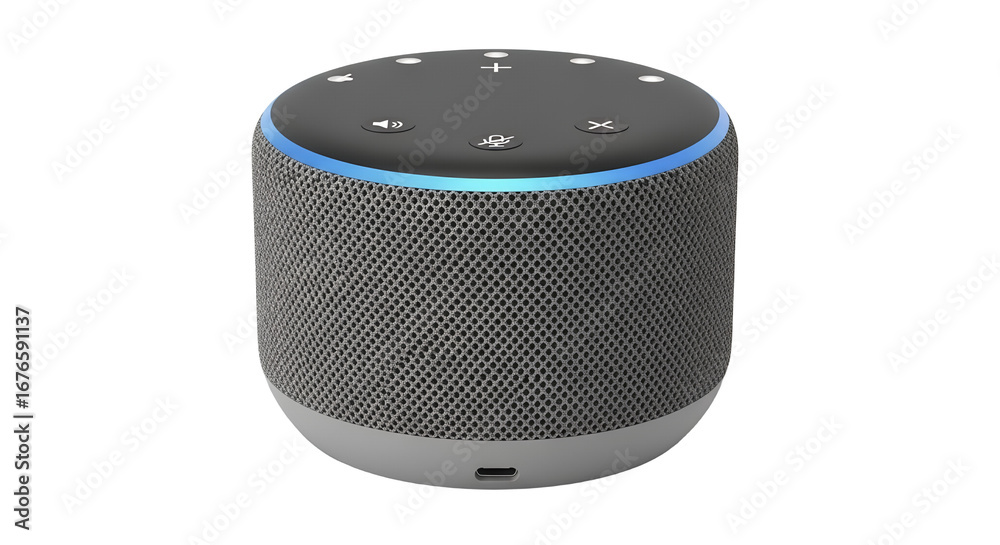 Obraz premium Smart Speaker with Blue Light Ring on Black Background