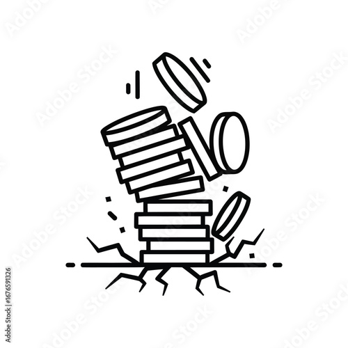 Financial Collapse: A visual representation of financial instability, with coins toppling from a stack, illustrating crisis and potential economic downturn.