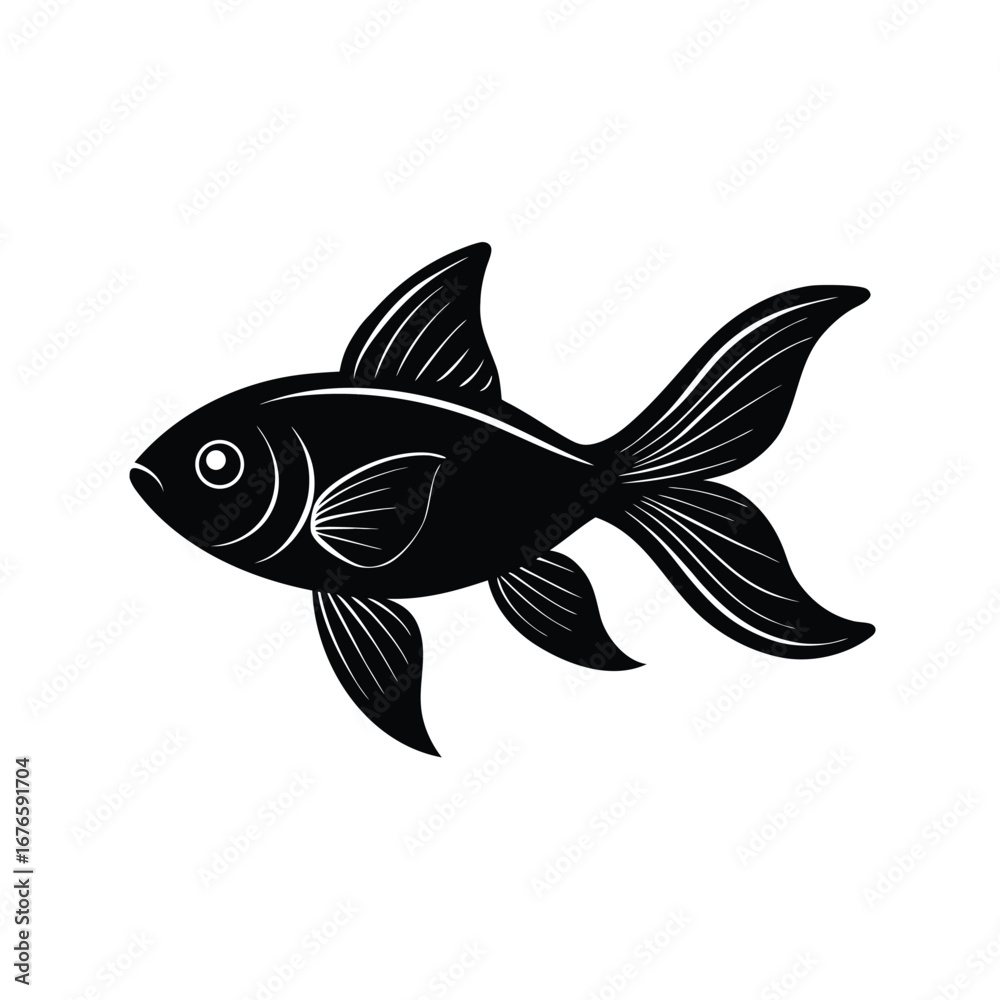 Fototapeta premium Black and White Fish Illustration: Elegant Silhouette Design, Aquatic Animal Graphic, Vector Art
