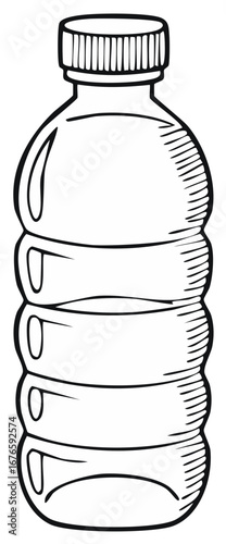 Line Drawing of a Clear Plastic Water Bottle with a Ribbed Cap
