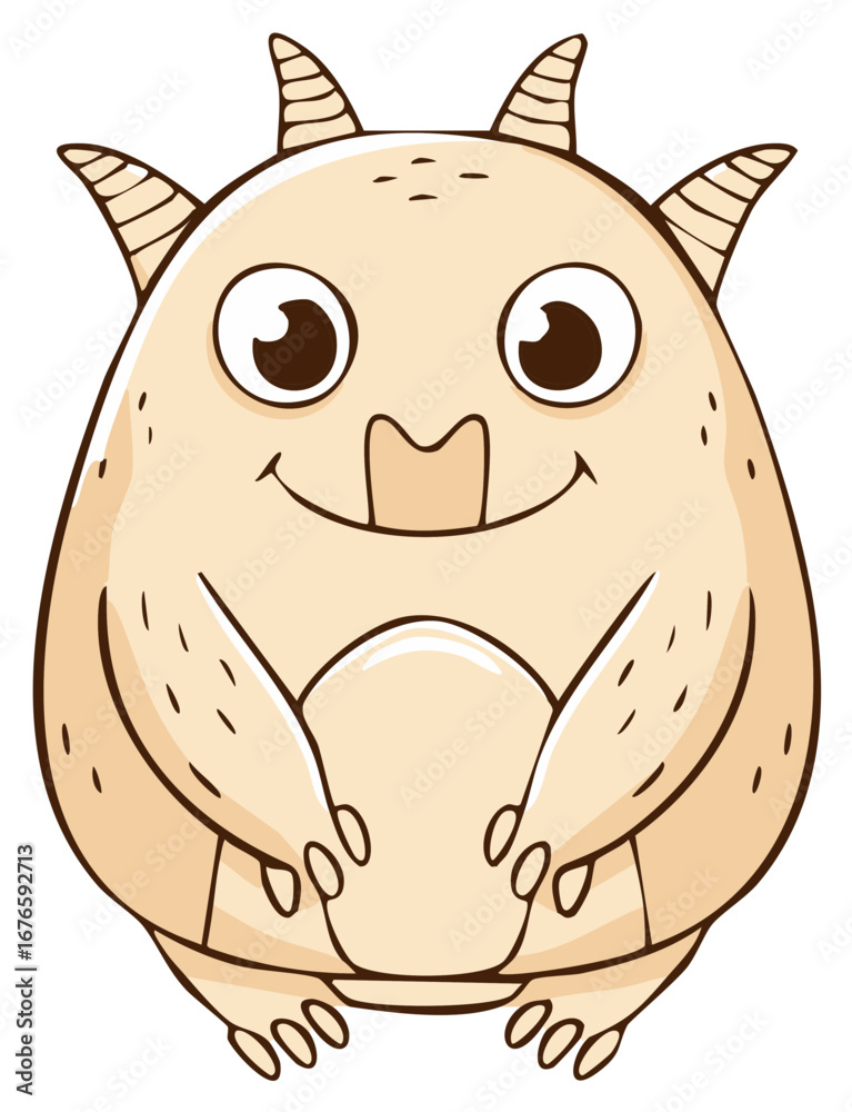 Fototapeta premium Cartoon Illustration of Cute Smiling Monster with Horns and Claws