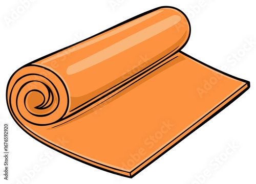 Unrolled orange exercise mat for yoga or fitness activities rolls out for floor workout