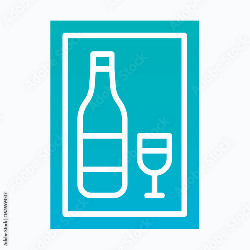 Wine Bottle And Glass Vector Icon, Isolated Vector Silhouette Gradient Style Icon,