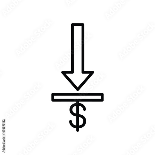 Income Graphic Symbol: Depicting the concept of financial inflow with a descending arrow over a dollar sign, this graphic represents the flow of money, revenue, or earnings.
