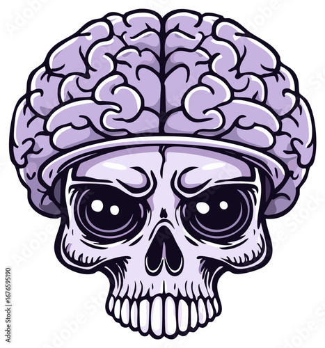 Skull Cartoon with Exposed Brain Illustration in Cartoon Style