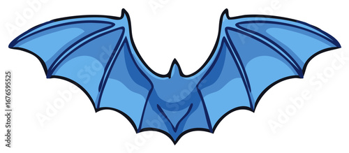 Blue cartoon bat with spread wings illustration for Halloween or fantasy