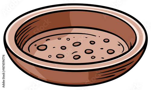 Cartoon style bowl of porridge or soup with garnish in a simple drawing illustration