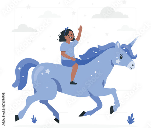 Adorable toddler riding a magical unicorn