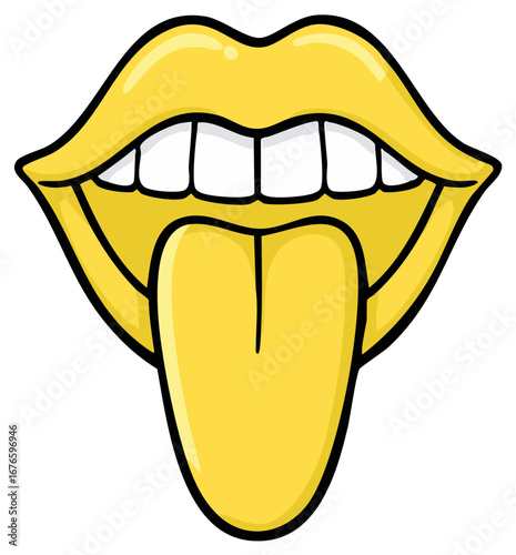 Open Mouth with Tongue Out Cartoon Expression in Yellow and White Illustration