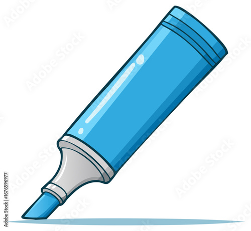 Illustration of a Single Blue Highlighter Marker for Writing and Highlighting