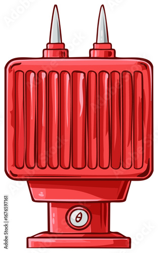 Vibrant Red Cartoon Futuristic Device with Pointed Spikes and Ribbed Design Element