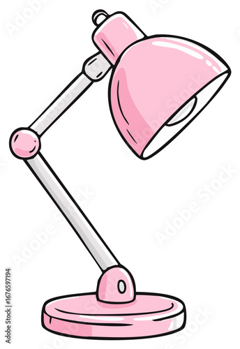 Cute pink desk lamp with adjustable arm and base in cartoon style