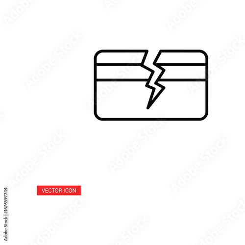 Broken Card Icon: This minimalist illustration highlights a damaged or broken credit or debit card, serving as a universal symbol of financial difficulty or failure.