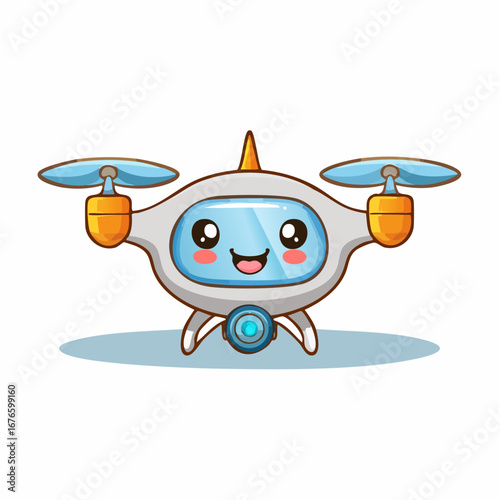 Cute Drone Character Illustration Happy Flying Robot Design