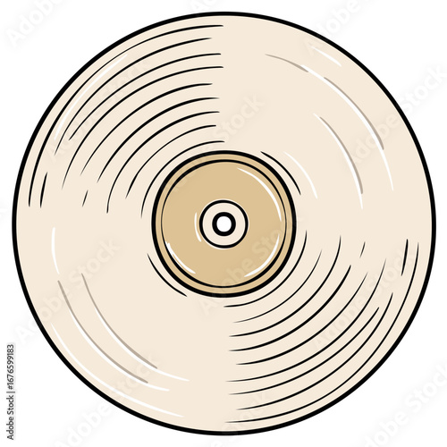 Retro Vinyl Record with Grooves and Center Label Artistic Drawing