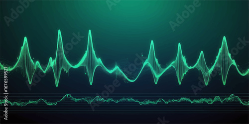 A vibrant red background with a green line graphic of an electrocardiogram creating a heart shape