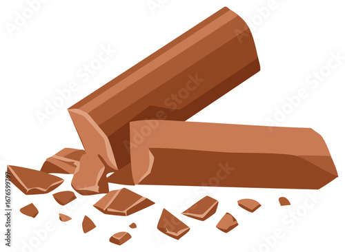 Chocolate bars and broken pieces, illustrating sweet temptation for baking or dessert themes