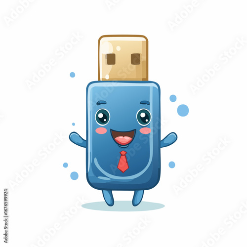 Happy USB Flash Drive Cartoon Character Illustration