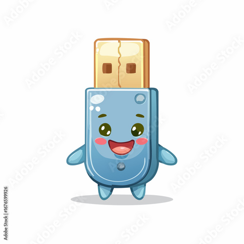 Adorable USB Flash Drive Cartoon Character Illustration
