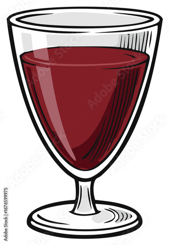 Stylized illustration of a glass filled with deep red wine