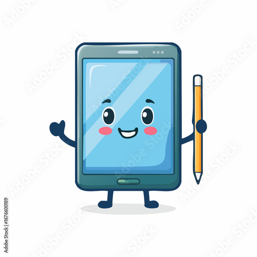 Adorable tablet with stylus and thumbs up gesture